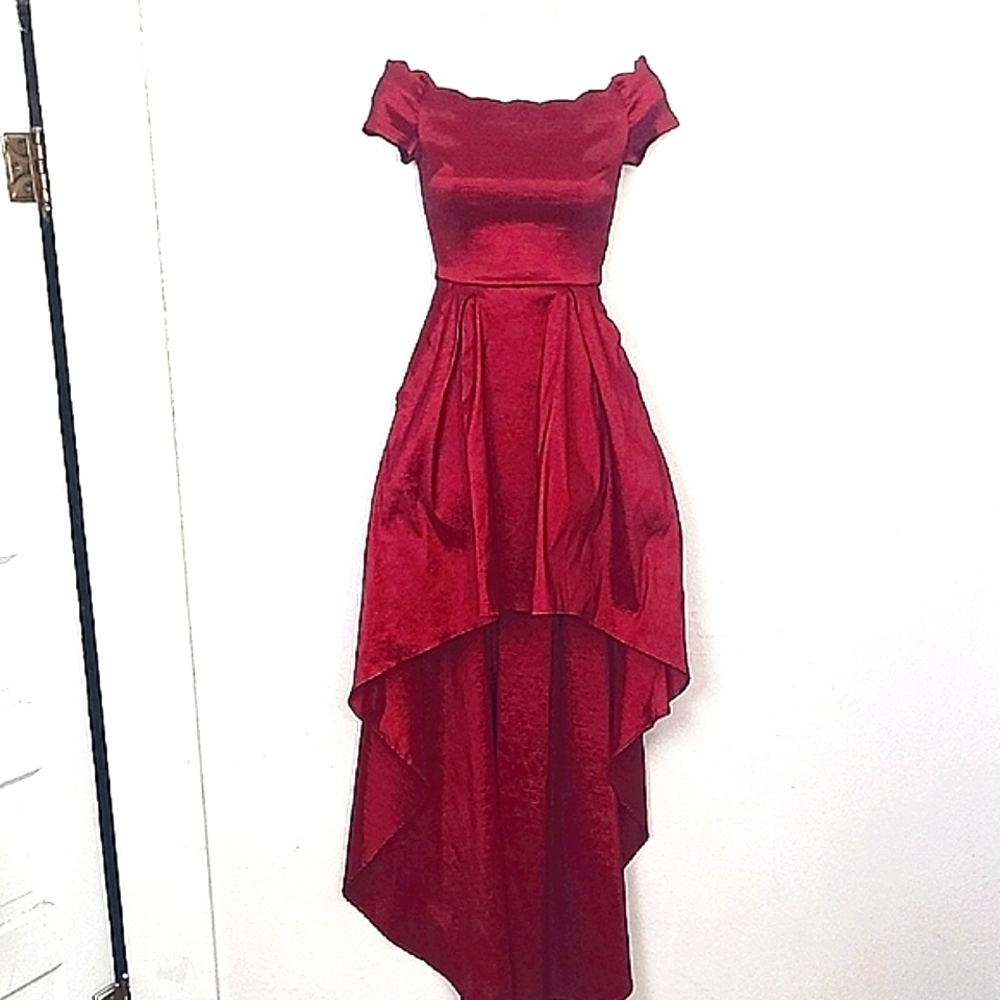 Formal Dress High Low Off Shoulder Burgandy Vamp Lovers Whimsigoth RED Draped
